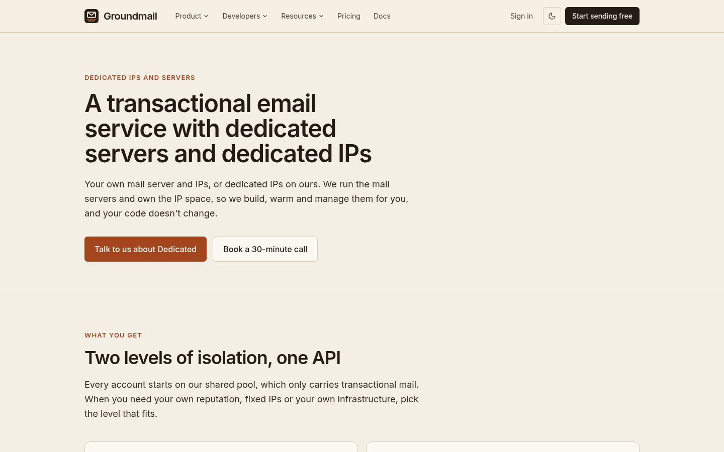 Groundmail's dedicated IPs and servers feature page
